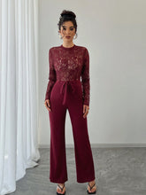 EMERY ROSE Women's Elegant Sexy Solid Color Lace Patchwork Jumpsuit
